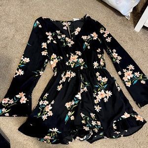Black, floral, open back romper, urban outfitters, size large